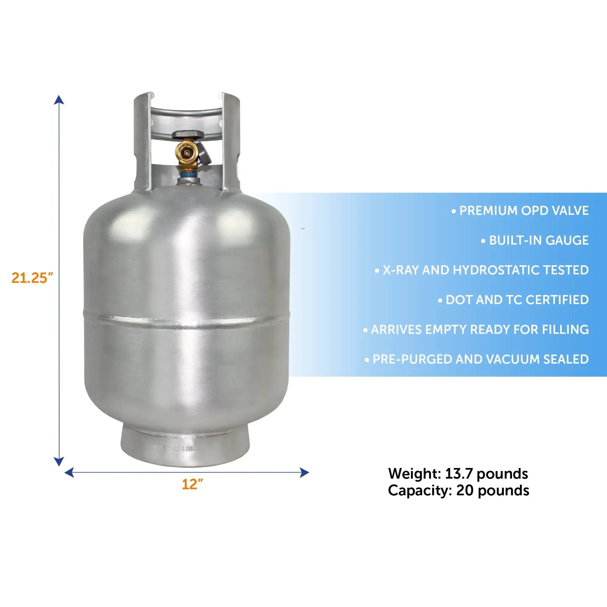 Flame King Lightweight 20lb Aluminum Propane Tank LP Cylinder with OPD & Gauge by Flame King Products