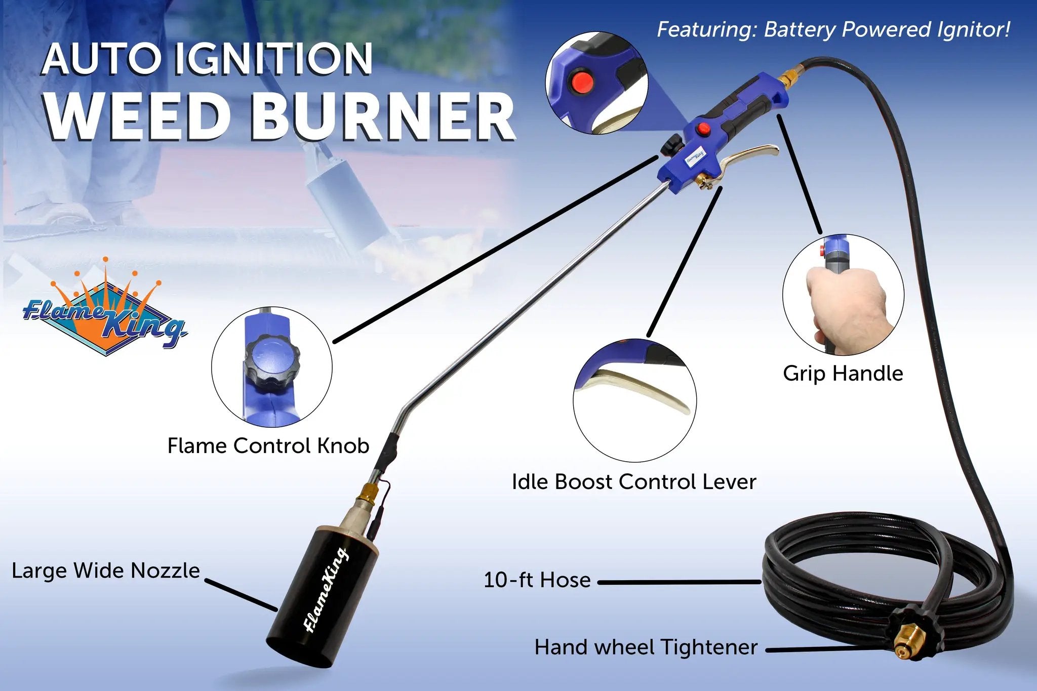 Flame King Propane Weed Burner Torch 340,000 BTU with Battery Operated Igniter by Flame King Products