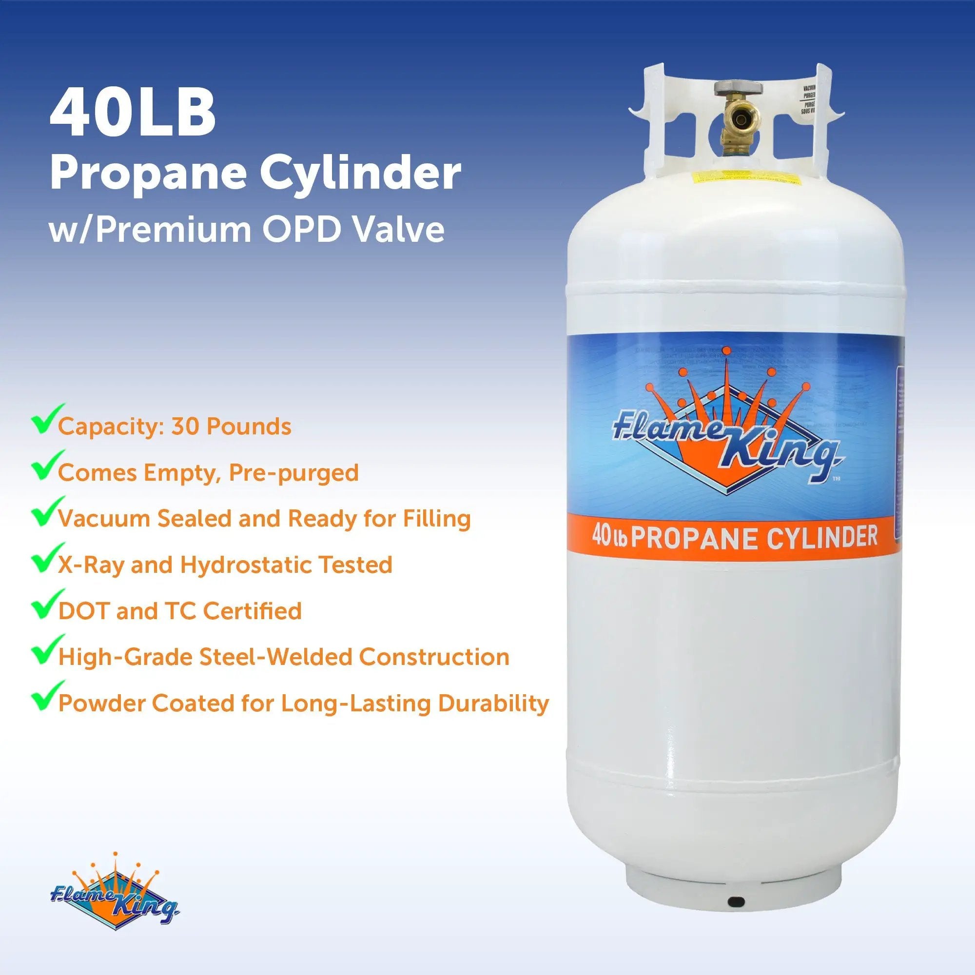 Flame King 40lb Propane Tank LP Cylinder with OPD by Flame King Products