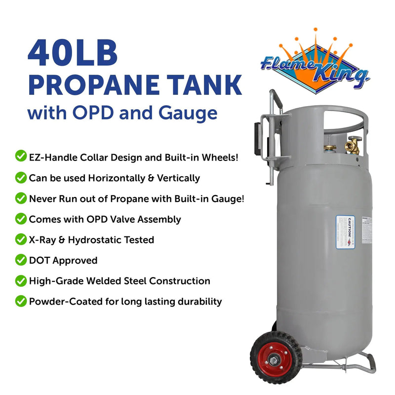 Flame King 40lb Horizontal & Vertical Empty Propane Cylinder with OPD & Wheels by Flame King Products