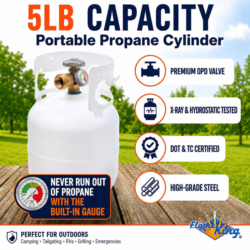 Flame King Portable 5lb Propane Tank LP Cylinder with OPD & Gauge by Flame King Products