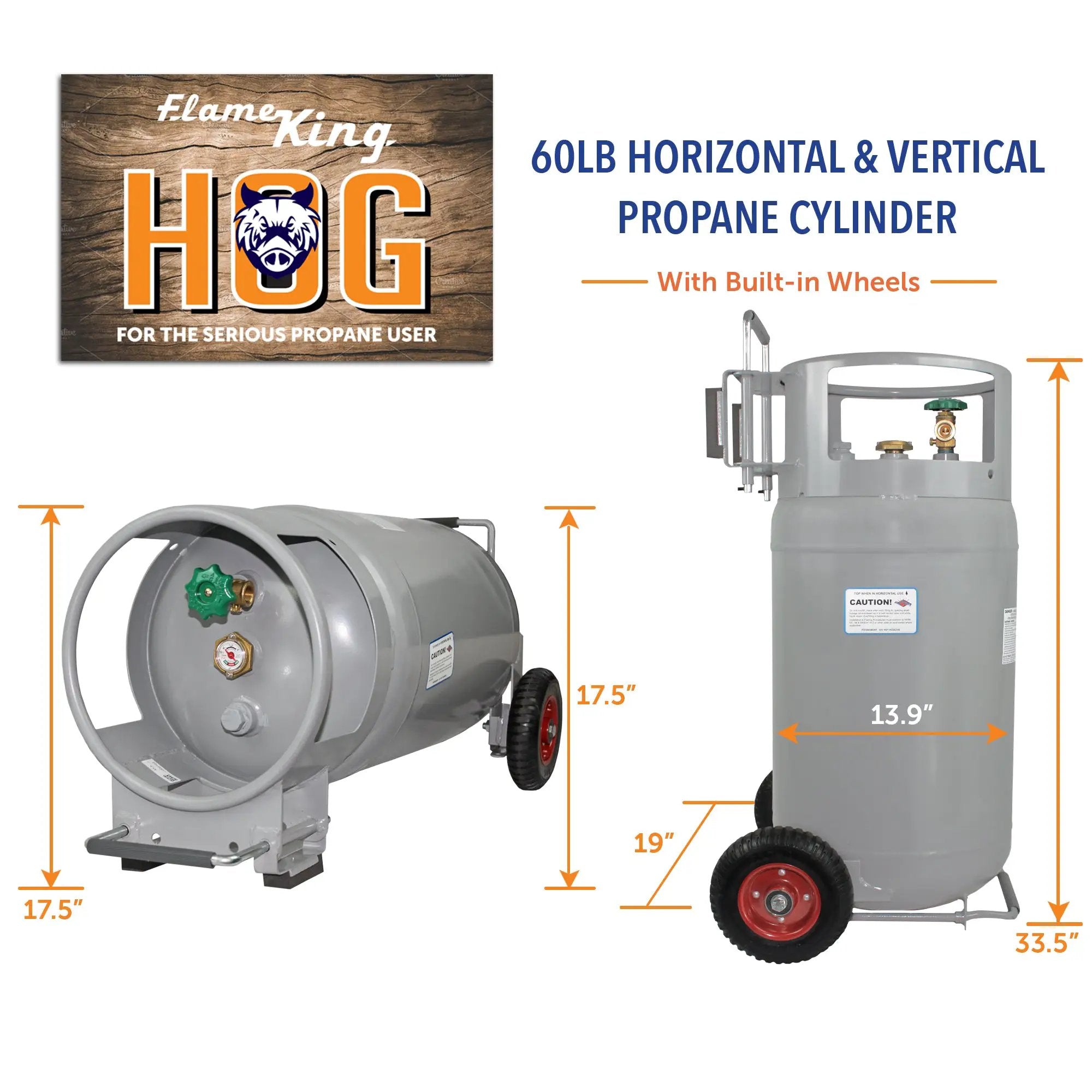 Flame King 60lb Horizontal & Vertical Propane Cylinder Gauge POL & Wheels by Flame King Products