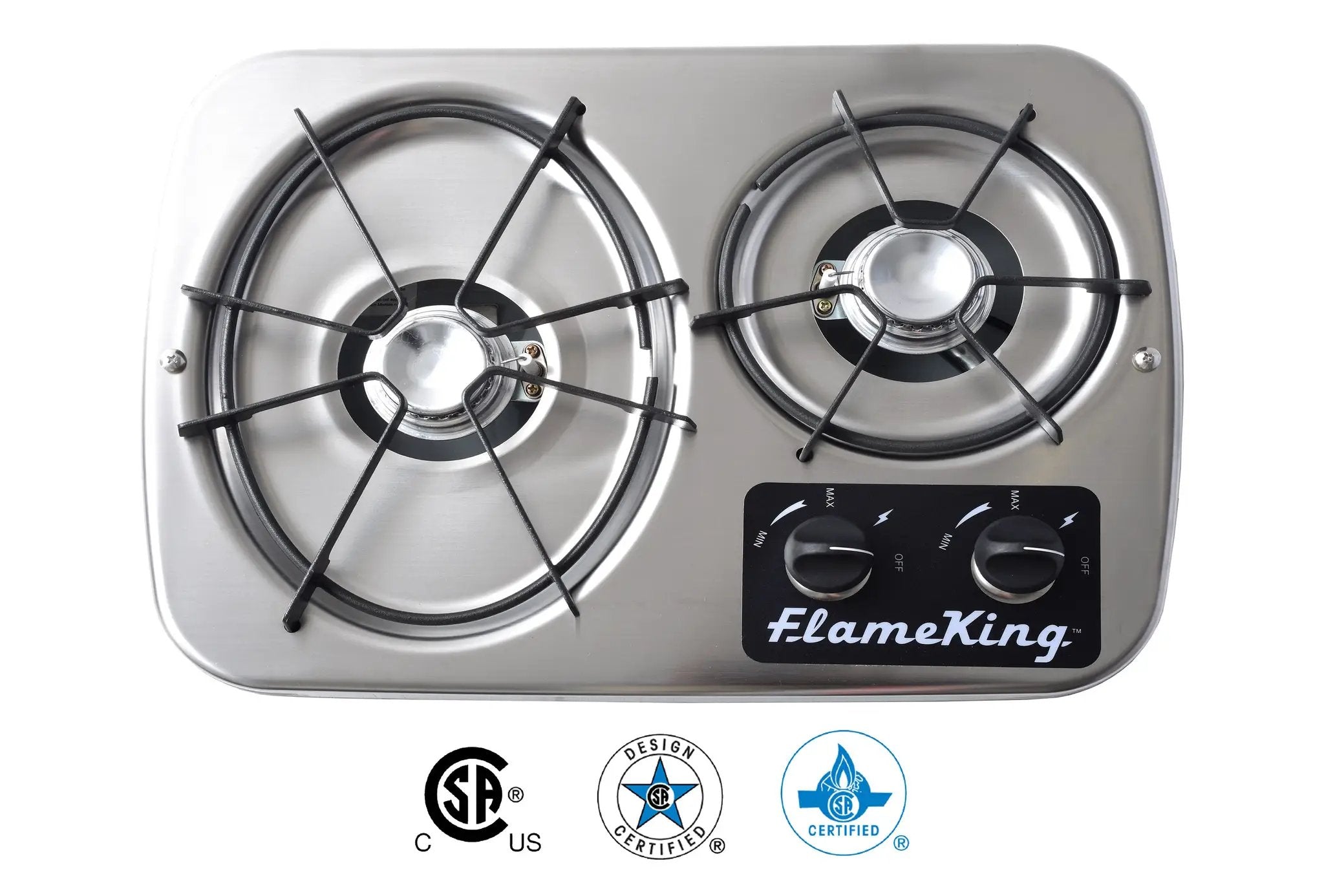 Flame King 2 Burner Built-In RV Trailer Stove with Wind Shield by Flame King Products