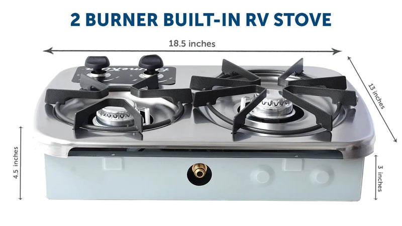 Flame King 2 Burner Built-In RV Trailer Stove with Wind Shield by Flame King Products