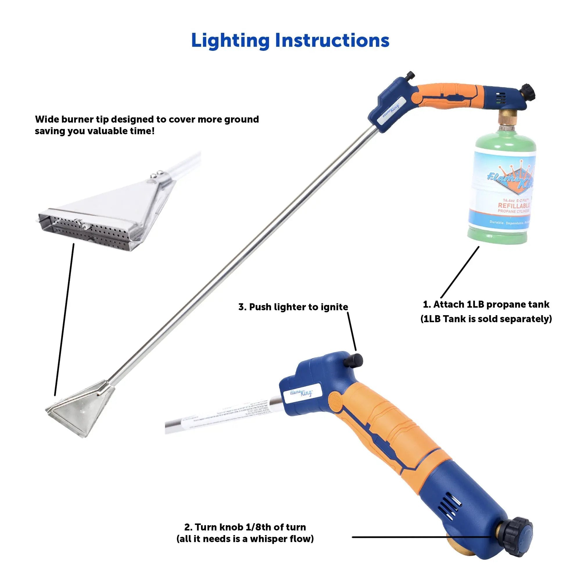 Flame King Propane Torch Wide Flame Weed Burner with Integrated Push Button Igniter by Flame King Products