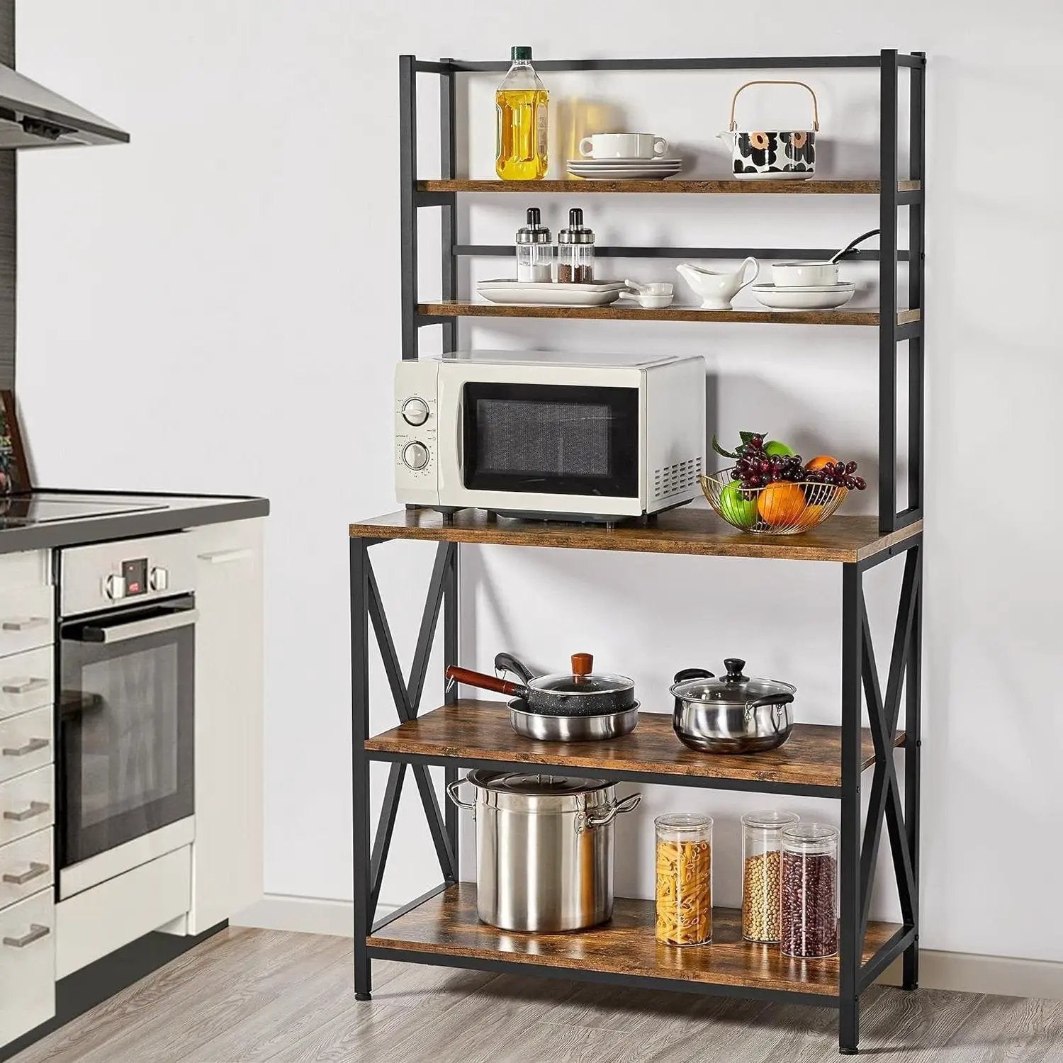 Modern Industrial Metal Wood Bakers Rack Kitchen Storage Shelf by HomePacific
