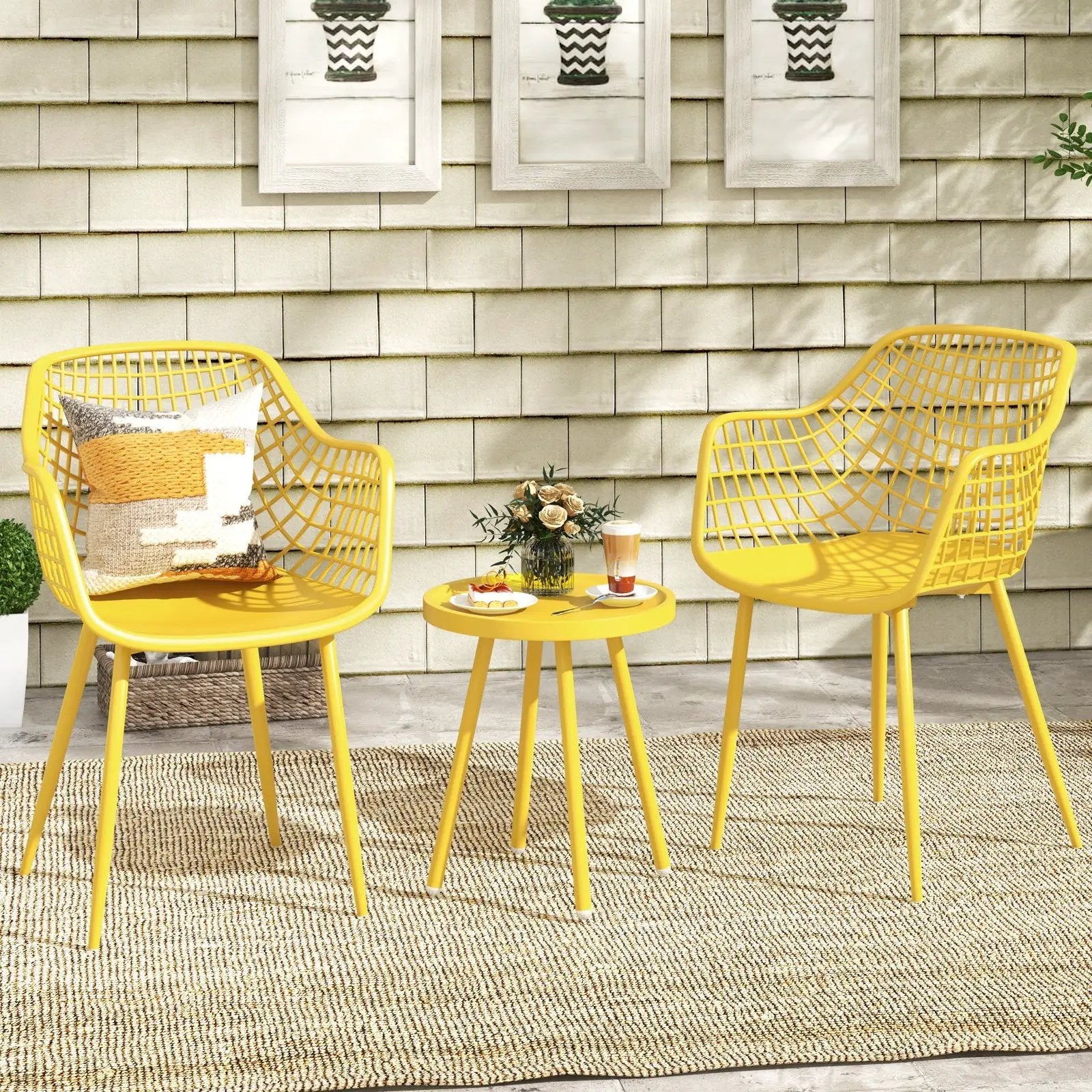 3 Piece Patio Chair Set with PP Seat and Tabletop for Porch by DirectDeals