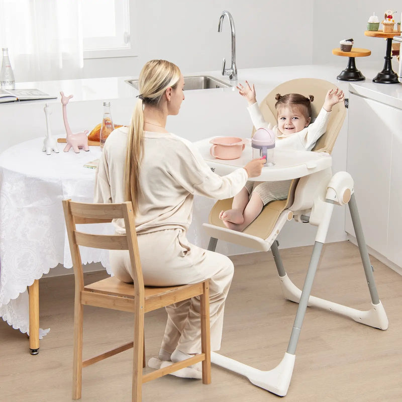 4-in-1 Foldable Baby High Chair with 7 Adjustable Heights and Free Toys Bar by DirectDeals
