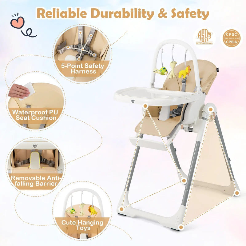 4-in-1 Foldable Baby High Chair with 7 Adjustable Heights and Free Toys Bar by DirectDeals