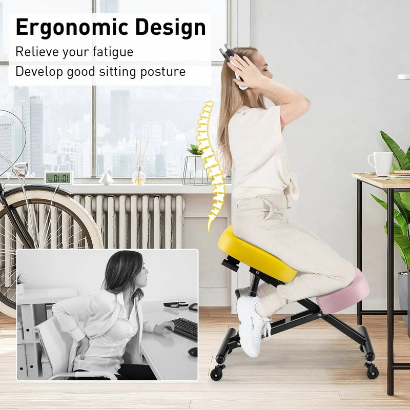 Adjustable Ergonomic Kneeling Chair with Upgraded Gas Spring Rod and Thick Foam Cushions by DirectDeals