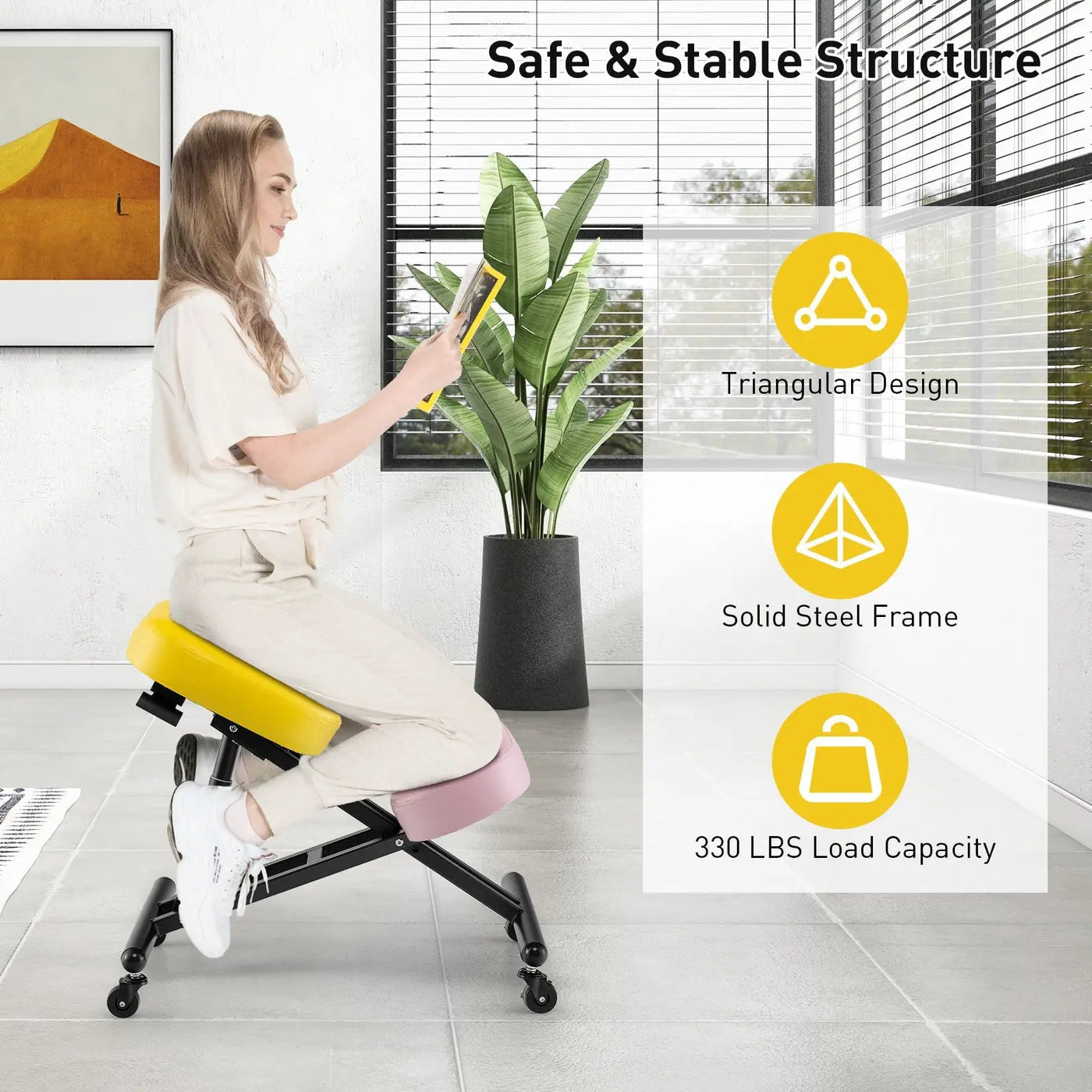 Adjustable Ergonomic Kneeling Chair with Upgraded Gas Spring Rod and Thick Foam Cushions by DirectDeals