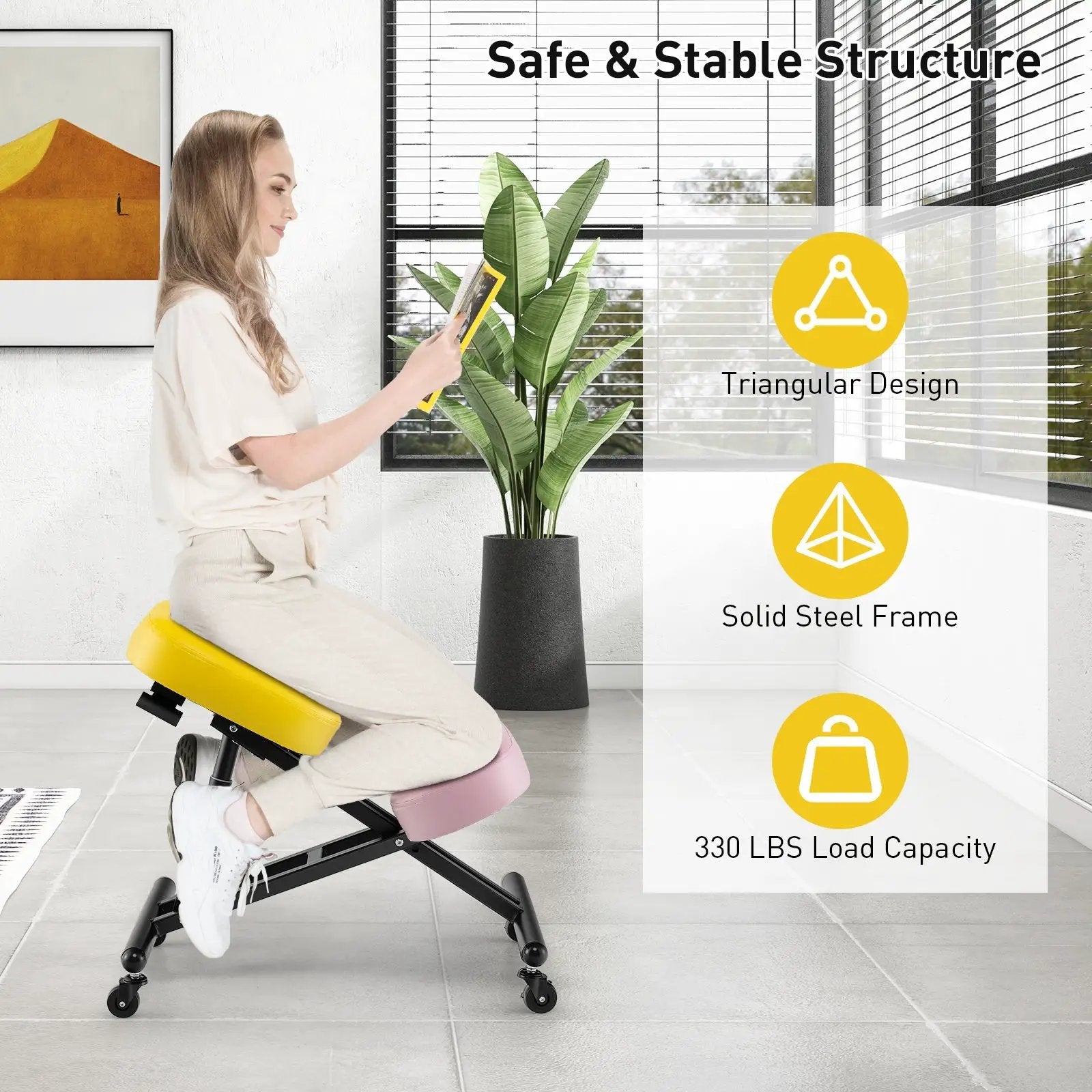 Adjustable Ergonomic Kneeling Chair with Upgraded Gas Spring Rod and Thick Foam Cushions by DirectDeals