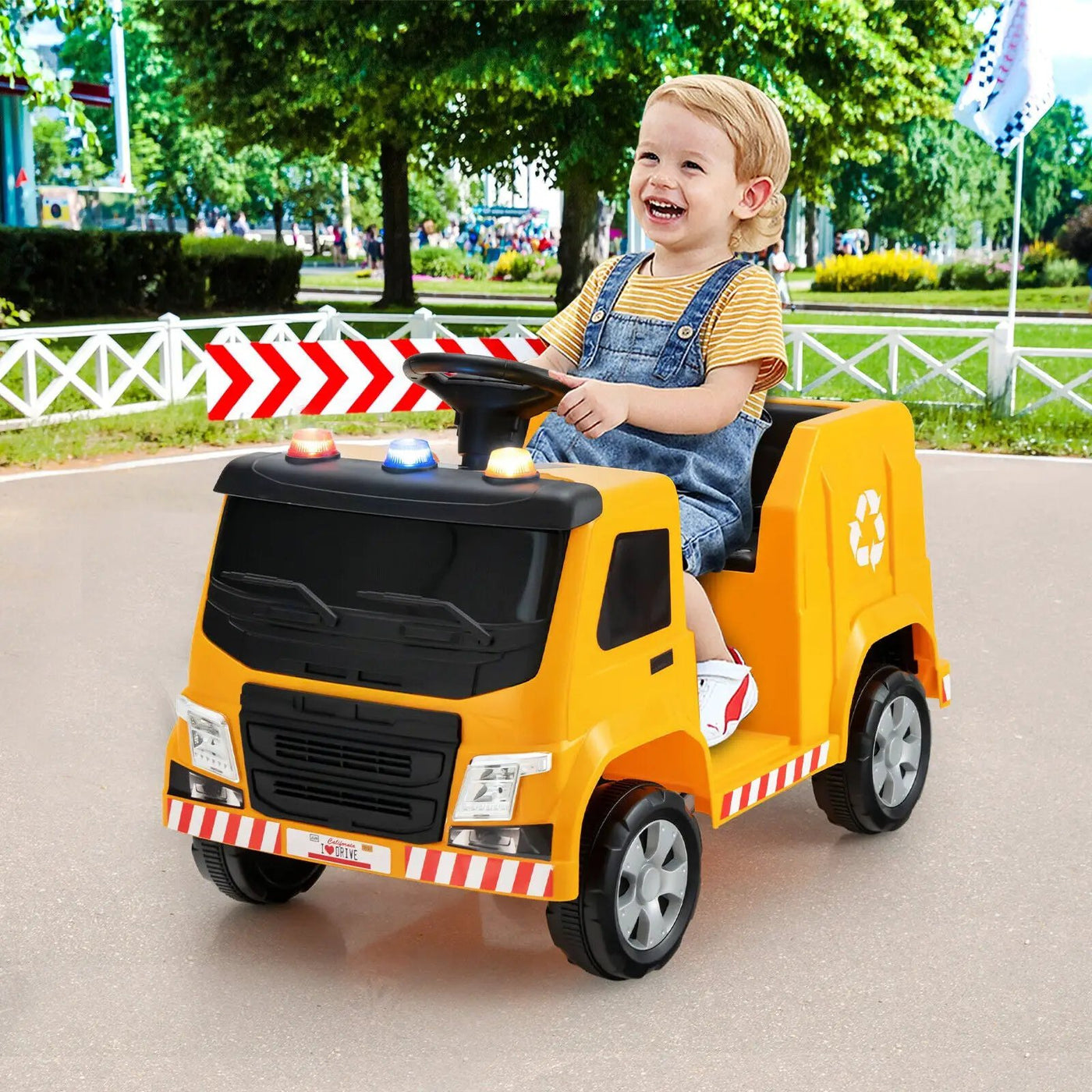 12V Kids Ride-on Garbage Truck with Warning Lights and 6 Recycling Accessories by DirectDeals