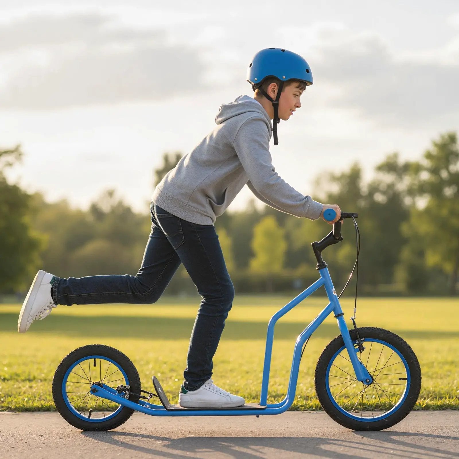Youth Scooter with Adjustable Handlebar and 16/14-Inch Inflatable Wheels for Age 8+ Years Old by DirectDeals