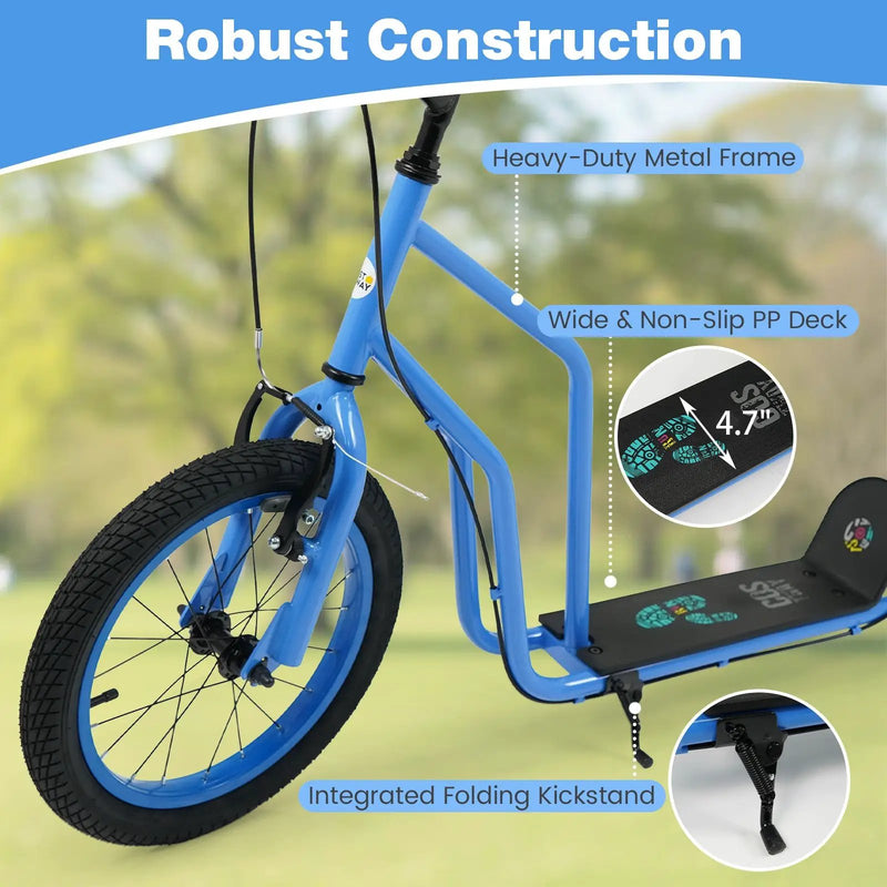 Youth Scooter with Adjustable Handlebar and 16/14-Inch Inflatable Wheels for Age 8+ Years Old by DirectDeals