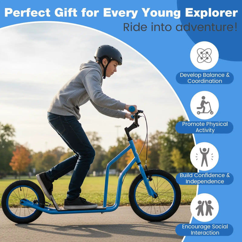 Youth Scooter with Adjustable Handlebar and 16/14-Inch Inflatable Wheels for Age 8+ Years Old by DirectDeals