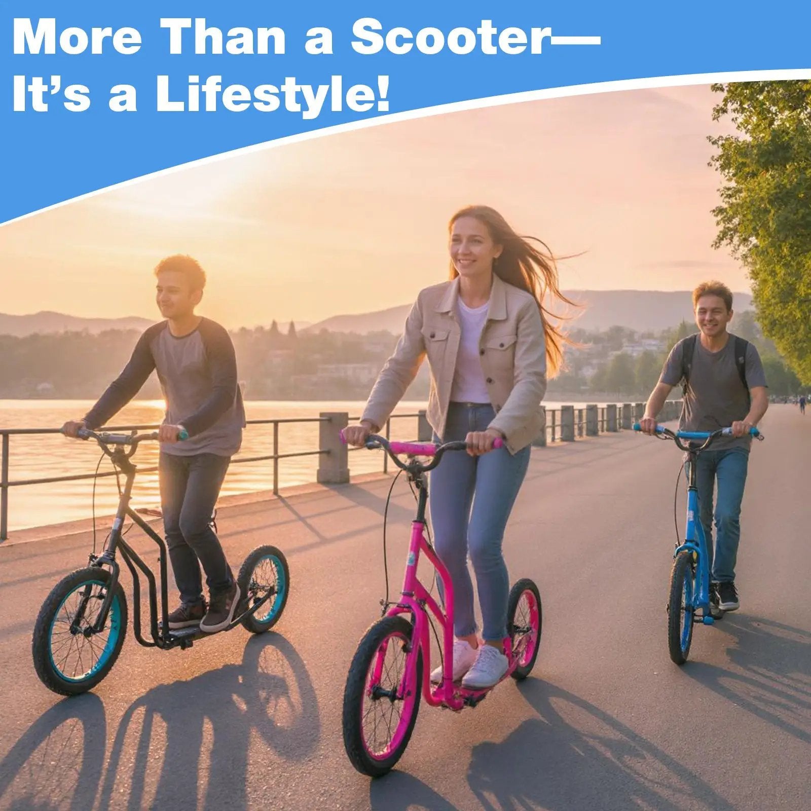 Youth Scooter with Adjustable Handlebar and 16/14-Inch Inflatable Wheels for Age 8+ Years Old by DirectDeals