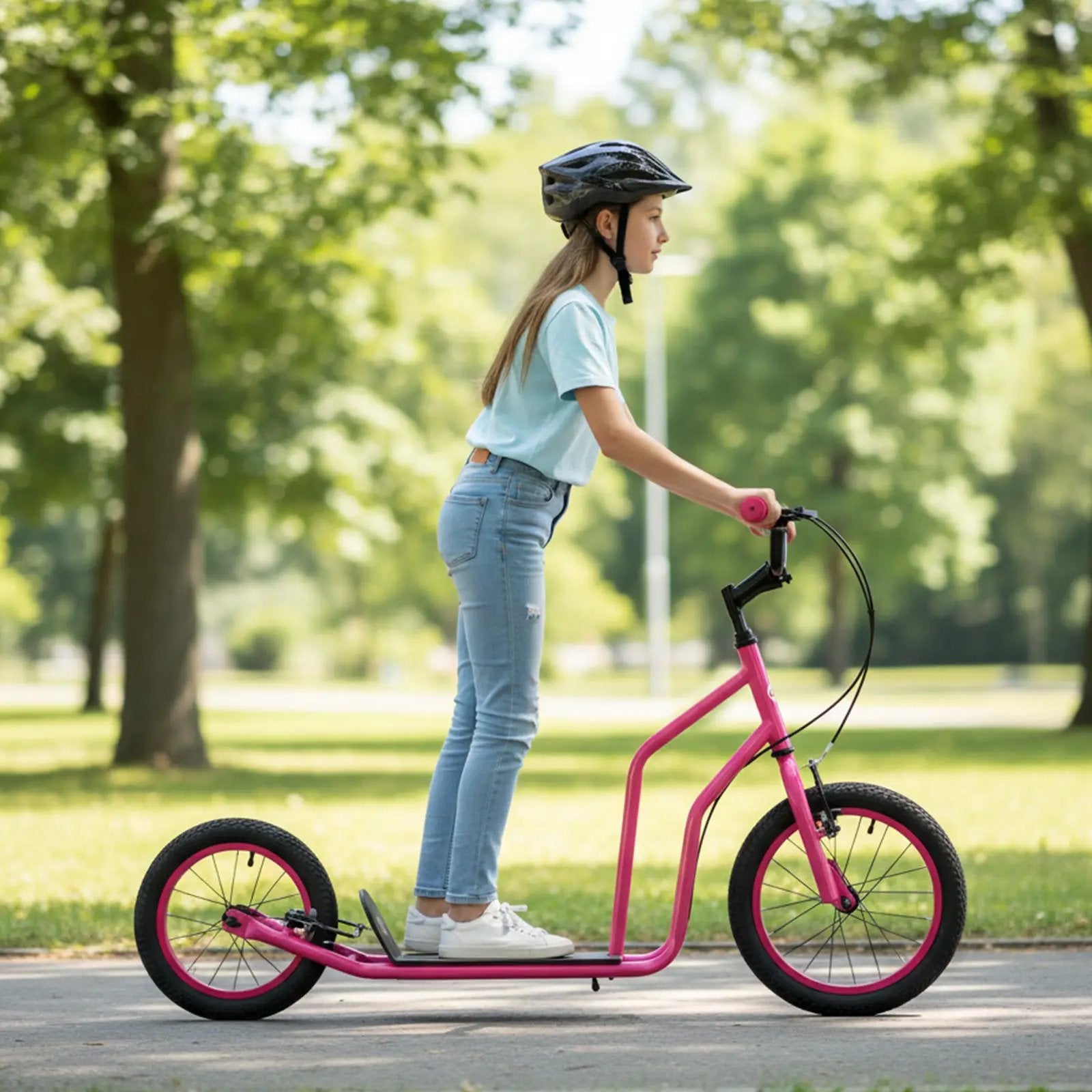 Youth Scooter with Adjustable Handlebar and 16/14-Inch Inflatable Wheels for Age 8+ Years Old by DirectDeals