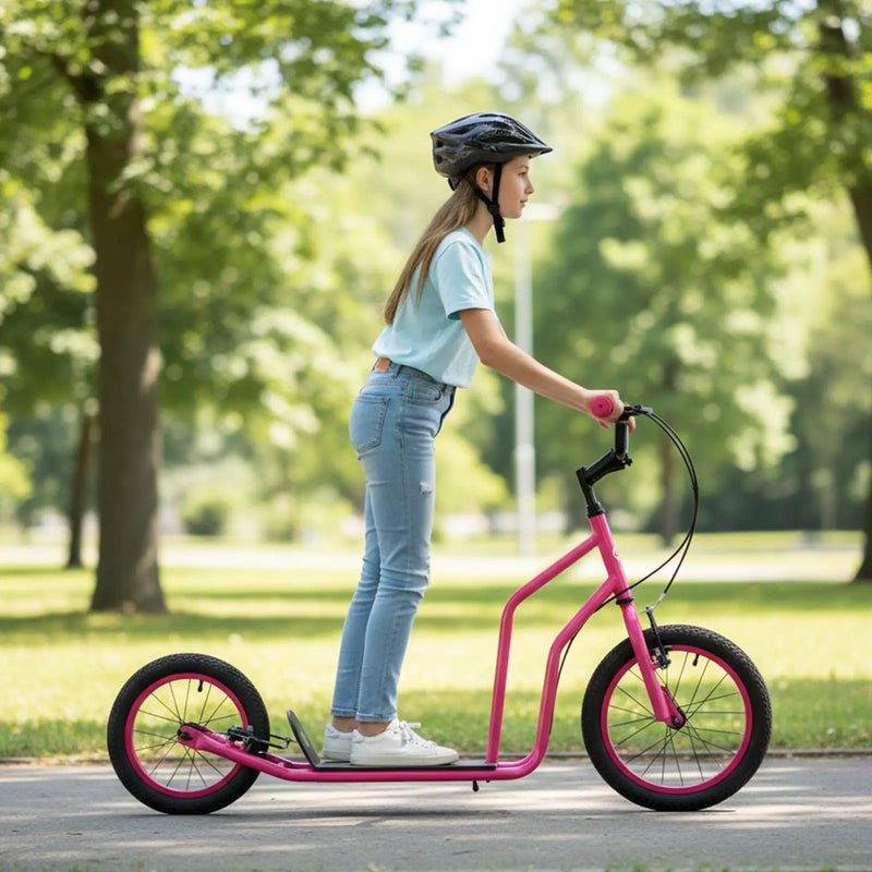 Youth Scooter with Adjustable Handlebar and 16/14-Inch Inflatable Wheels for Age 8+ Years Old by DirectDeals