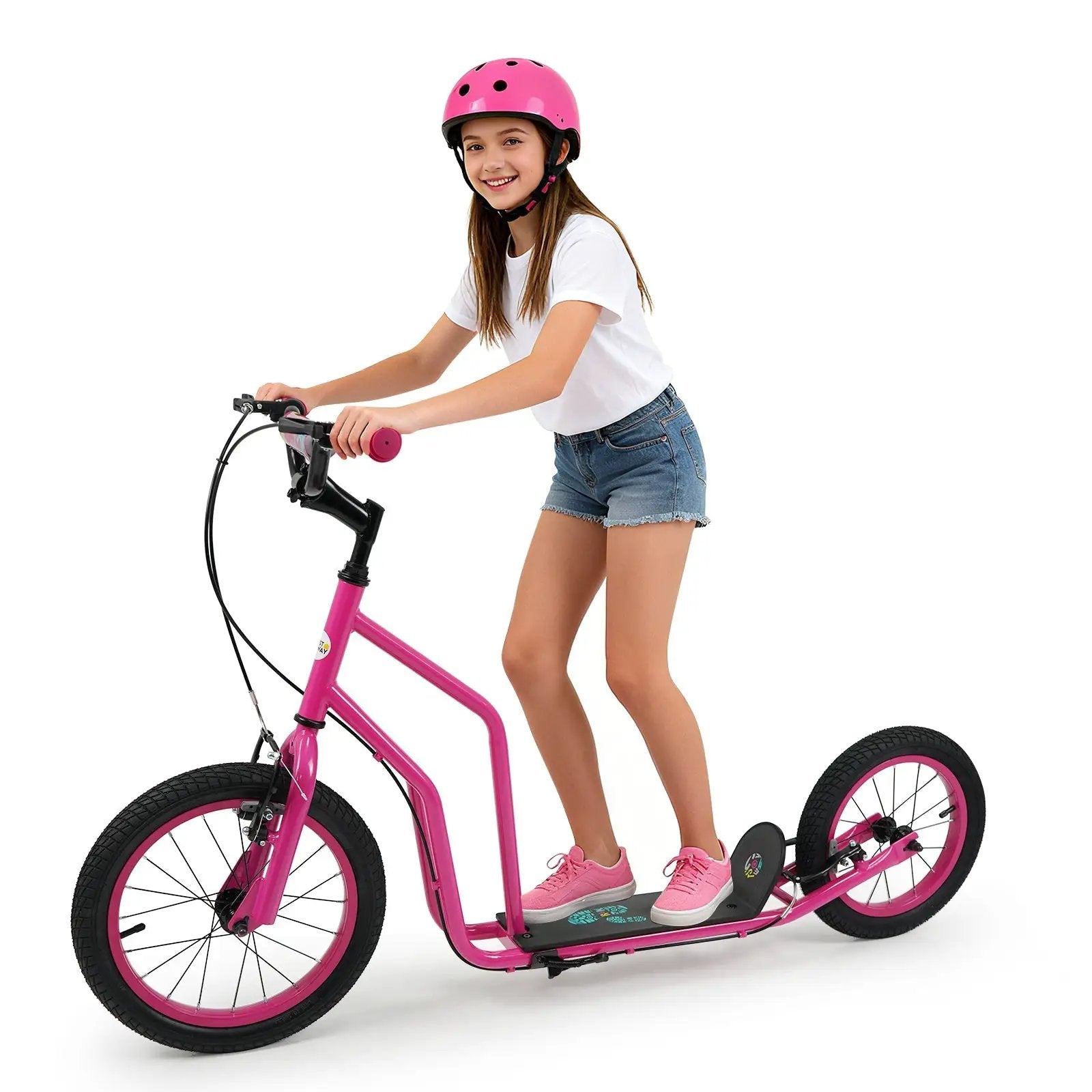 Youth Scooter with Adjustable Handlebar and 16/14-Inch Inflatable Wheels for Age 8+ Years Old by DirectDeals