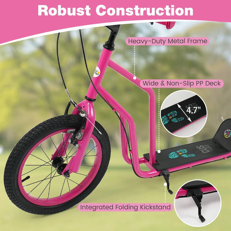 Youth Scooter with Adjustable Handlebar and 16/14-Inch Inflatable Wheels for Age 8+ Years Old by DirectDeals