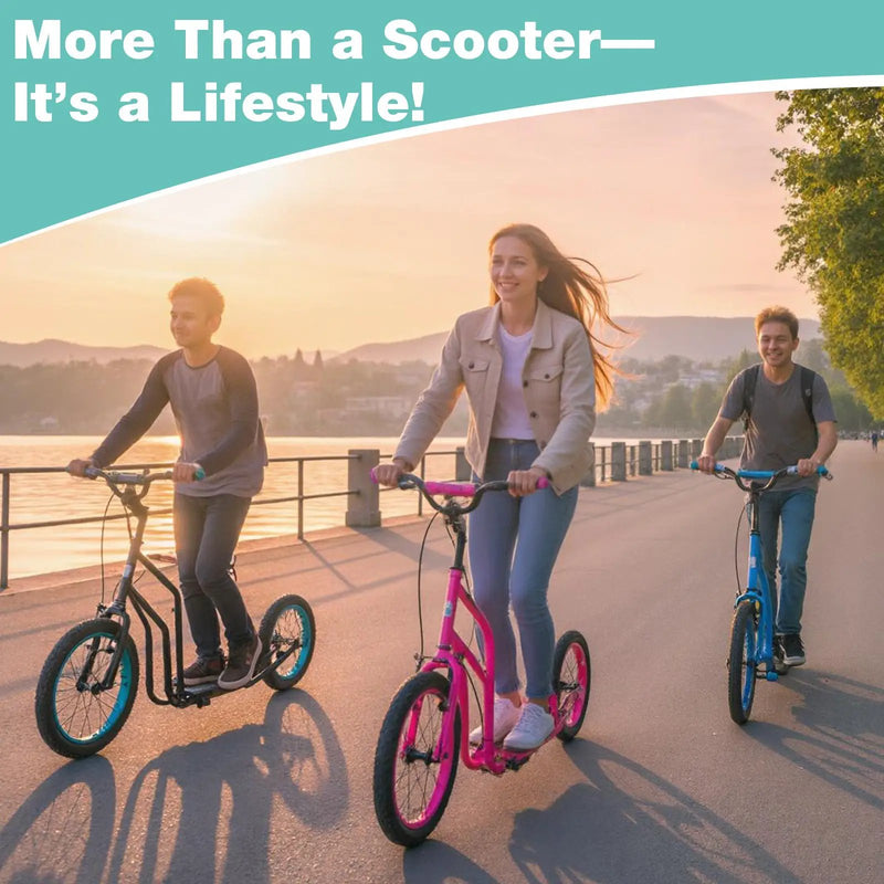 Youth Scooter with Adjustable Handlebar and 16/14-Inch Inflatable Wheels for Age 8+ Years Old by DirectDeals