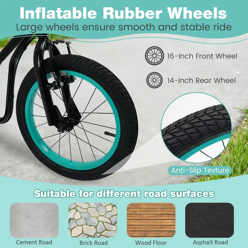 Youth Scooter with Adjustable Handlebar and 16/14-Inch Inflatable Wheels for Age 8+ Years Old by DirectDeals