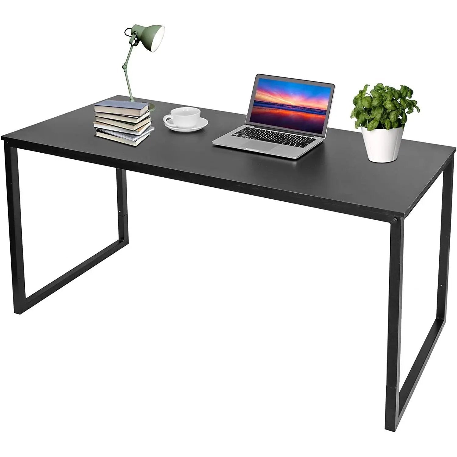 Black Metal Frame Wood Top Modern Home Office Laptop Computer Desk Writing Table by HomePacific