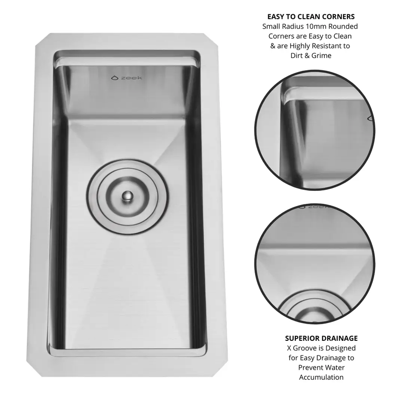 Zeek 10 x 18 Inch Undermount / Drop-In Workstation Bar Sink 16G Stainless Steel 10" ZH-LD10 by ZEEK