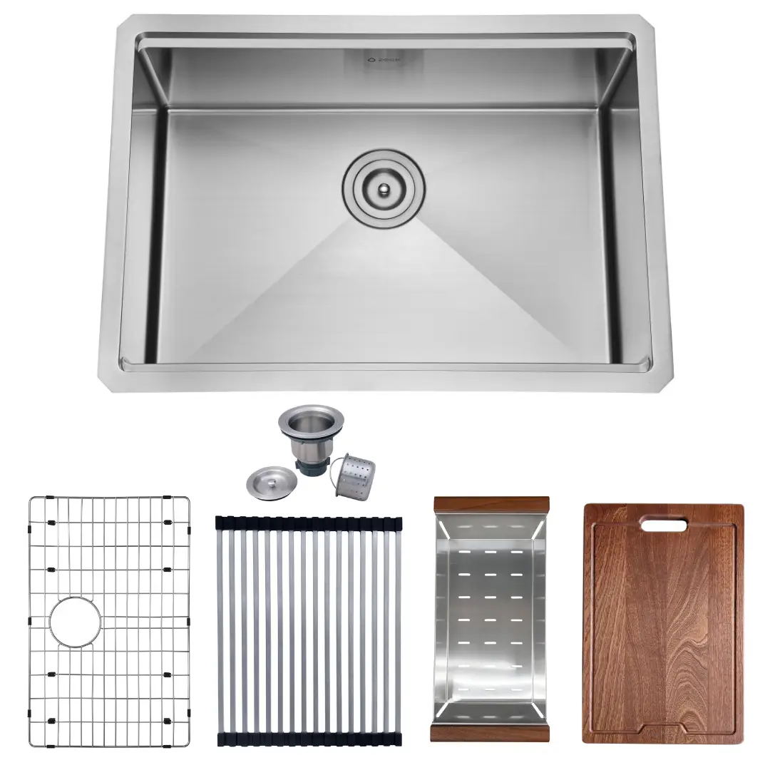 Zeek 27 x 19 Inch Undermount / Drop-In Workstation Kitchen Sink 16G Stainless Steel ZH-LD27 by ZEEK
