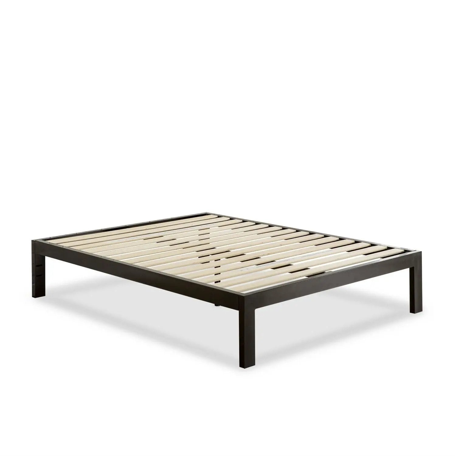 Full Modern Black Metal Platform Bed Frame with Wood Slats by HomePacific
