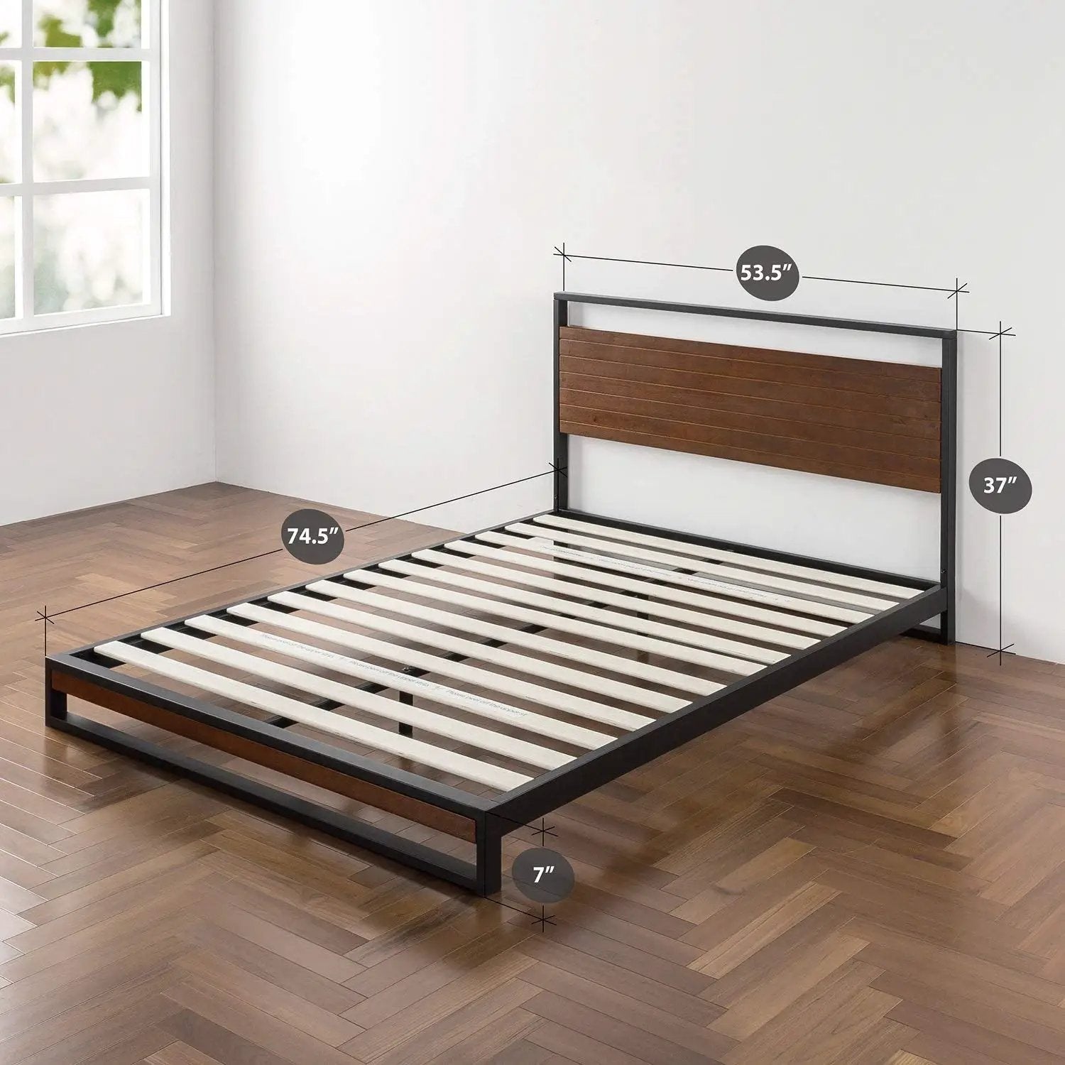 Full size Metal Wood Platform Bed Frame with Headboard by HomePacific