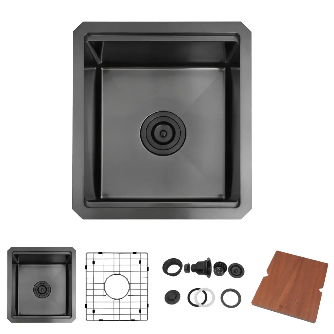Zeek 15 x 17 Inch Gunmetal Undermount / Drop-In Workstation Sink for RV or Wet Bar 16G Stainless Steel ZW-B157 by ZEEK