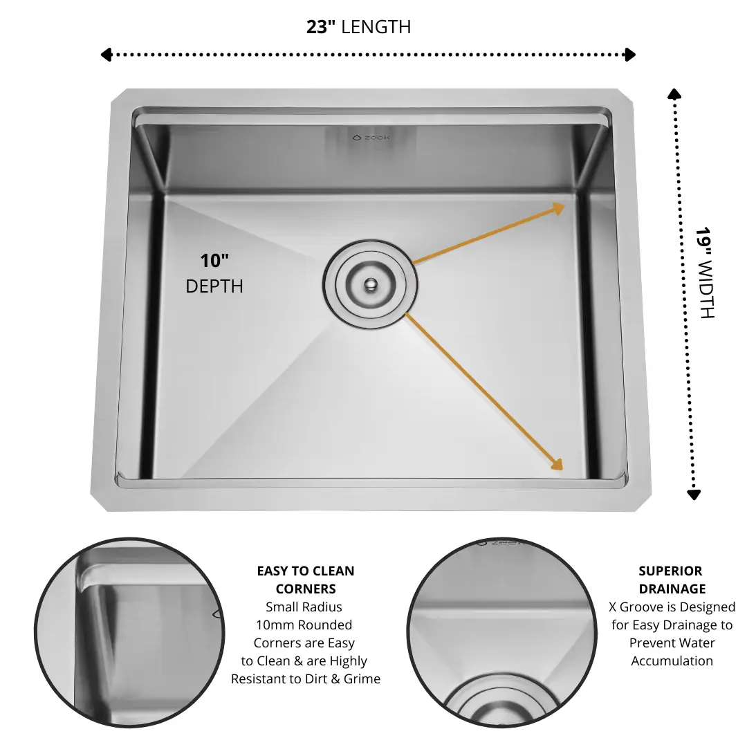 Zeek 23 x 19 Inch Undermount / Drop-in Workstation Small Kitchen Sink or Bar 16G Stainless Steel ZH-LD23 by ZEEK