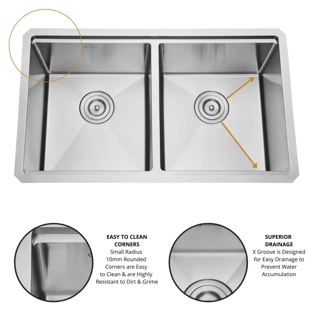 Zeek 32x19 Inch Undermount / Drop-In Double Bowl Workstation Kitchen Sink Stainless Steel 50/50 Bowl With Accessories ZH-LD50 by ZEEK