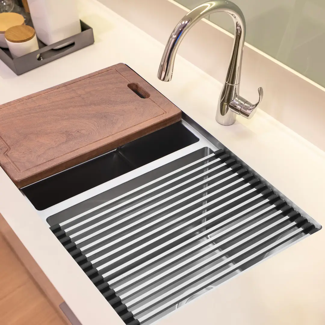 Zeek 32x19 Inch Undermount / Drop-In Double Bowl Workstation Kitchen Sink Stainless Steel 50/50 Bowl With Accessories ZH-LD50 by ZEEK