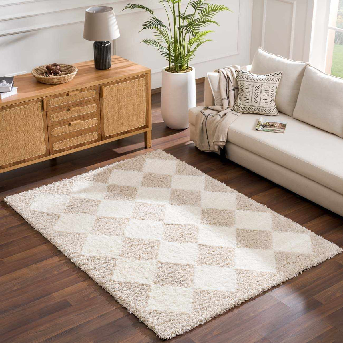 Zahur Cream & Beige Diamond Area Rug by Hauteloom