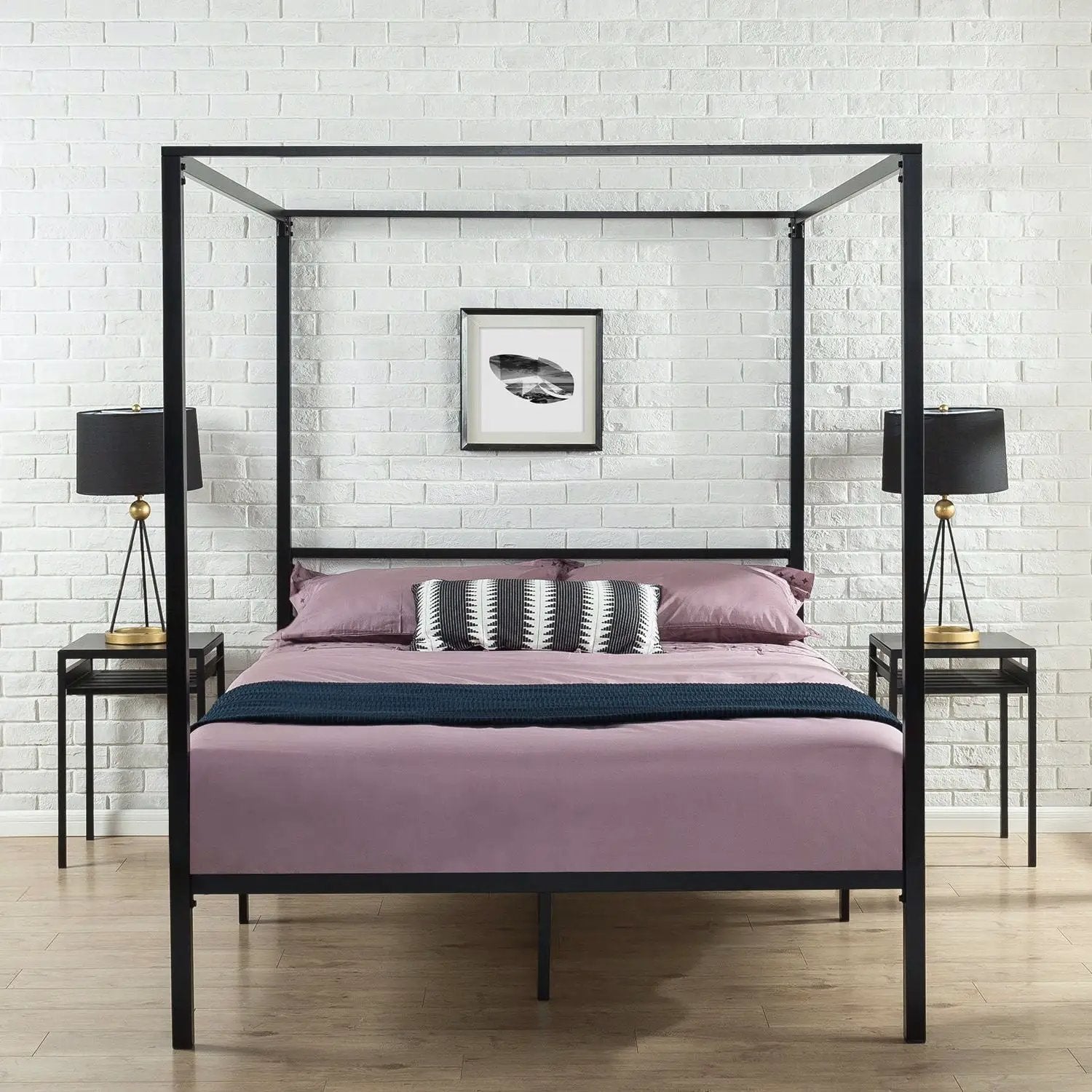 Queen size Modern Black Metal Canopy Bed Frame by HomePacific