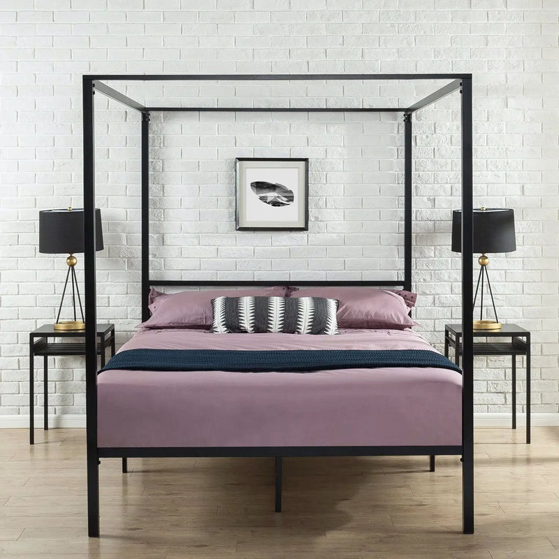 Queen size Modern Black Metal Canopy Bed Frame by HomePacific