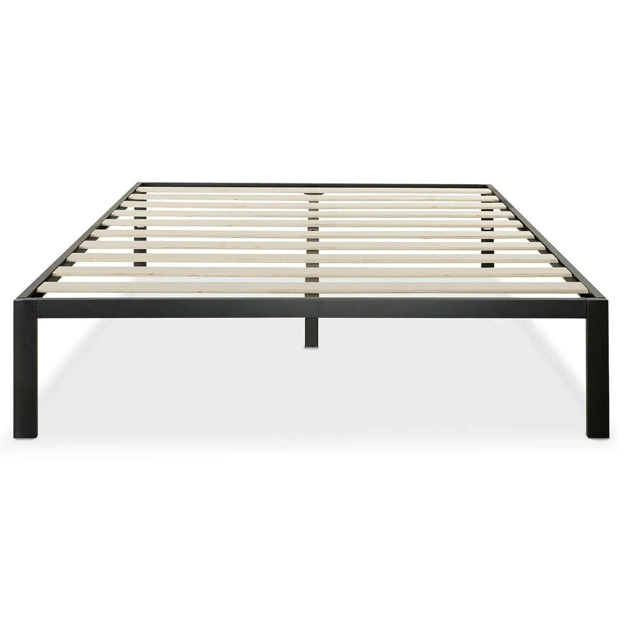 Full Size Modern Black Metal Platform Bed Frame with Wood Slats by HomePacific