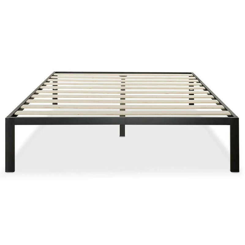 Full Size Modern Black Metal Platform Bed Frame with Wood Slats by HomePacific