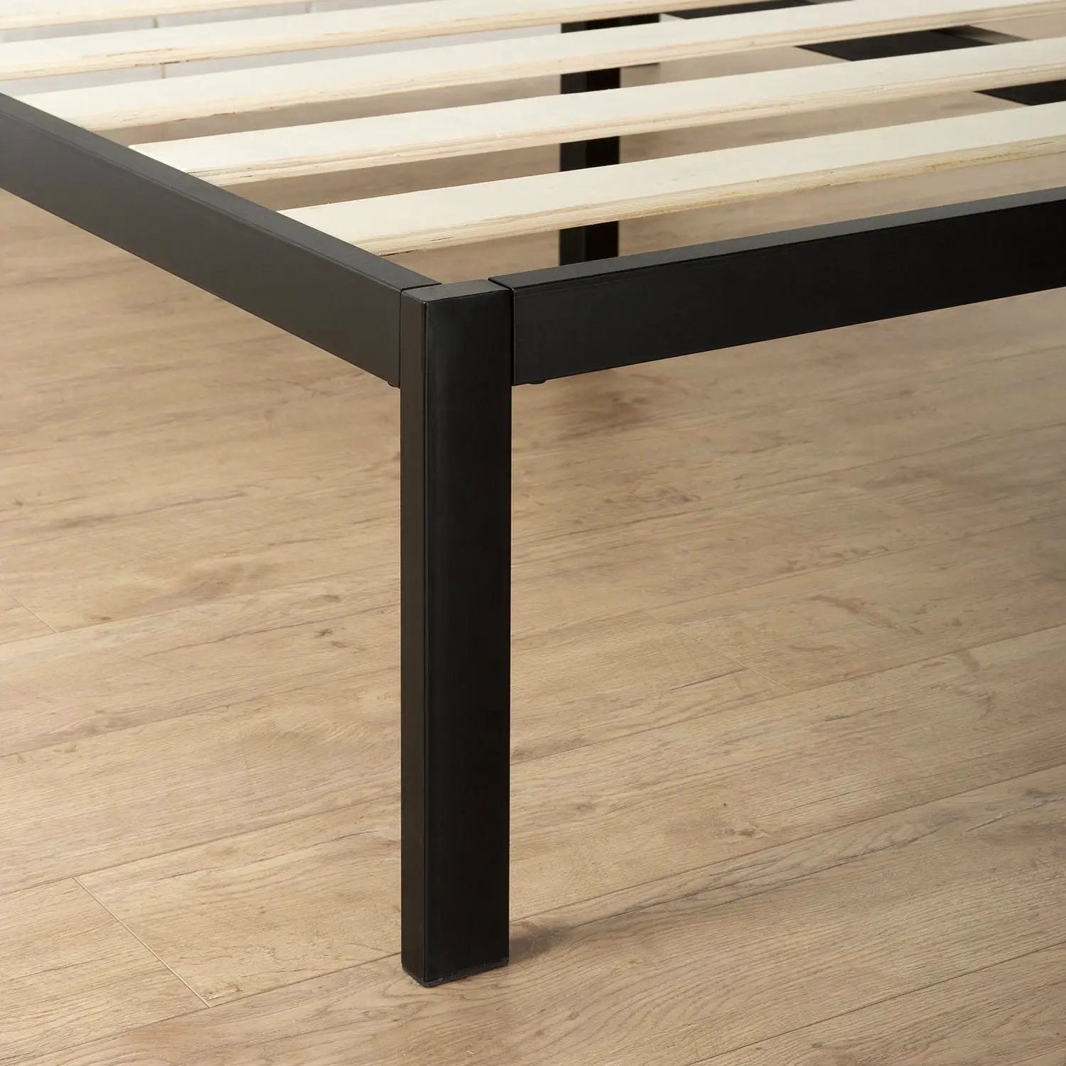 Twin Modern Metal Platform Bed Frame with Headboard and Wood Slats by HomePacific