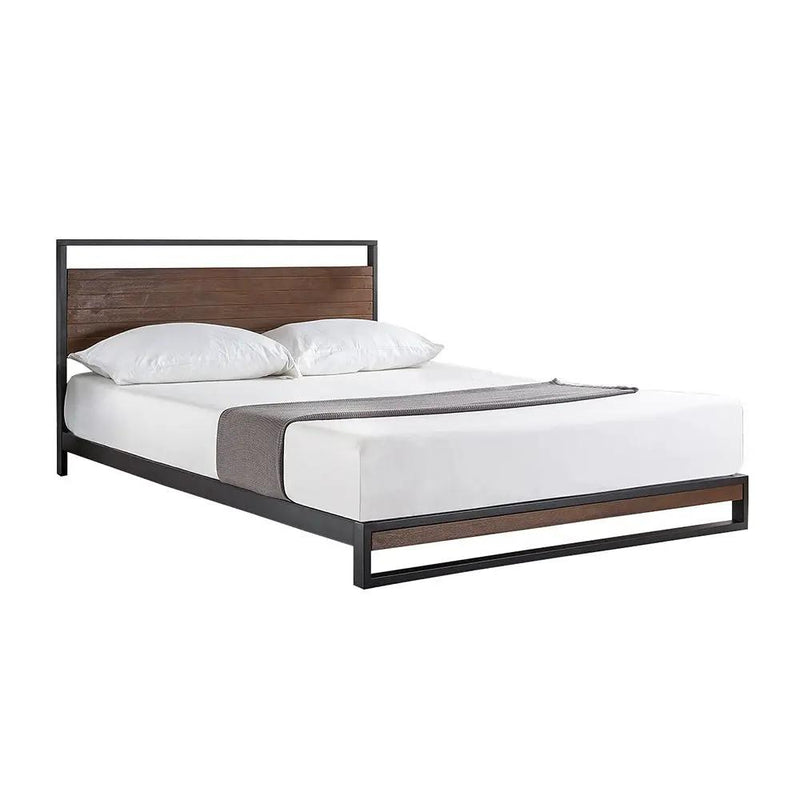 Twin size Metal Wood Platform Bed Frame with Headboard by HomePacific