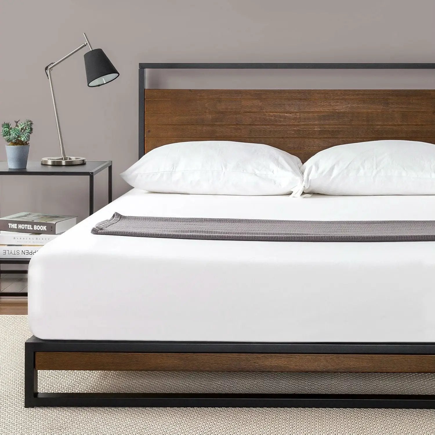 Twin size Metal Wood Platform Bed Frame with Headboard by HomePacific