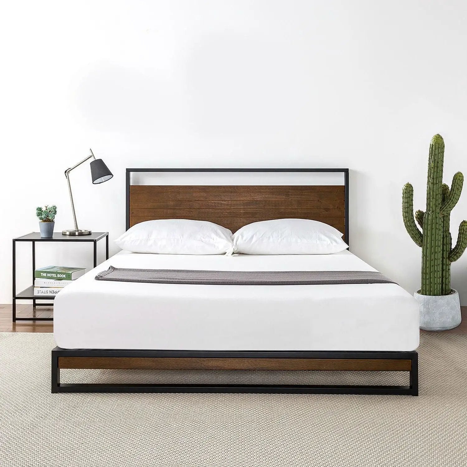 Twin size Metal Wood Platform Bed Frame with Headboard by HomePacific