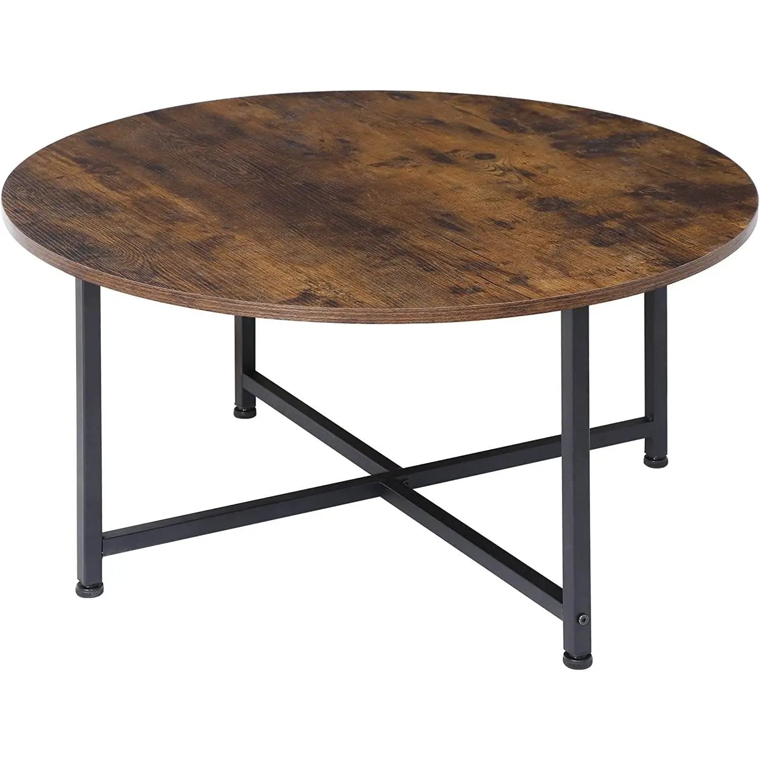 Modern Round Industrial Coffee Table with Rustic Brown Wood Top by HomePacific