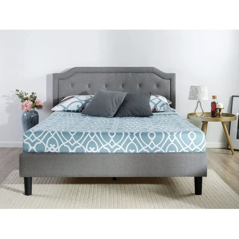 King size Grey Upholstered Platform Bed with Classic Button Tufted Headboard by HomePacific