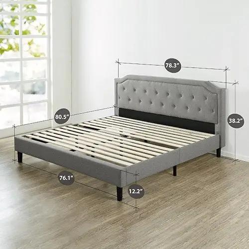 King size Grey Upholstered Platform Bed with Classic Button Tufted Headboard by HomePacific