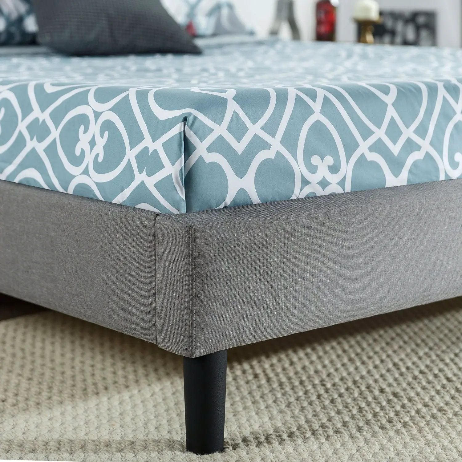King size Grey Upholstered Platform Bed with Classic Button Tufted Headboard by HomePacific