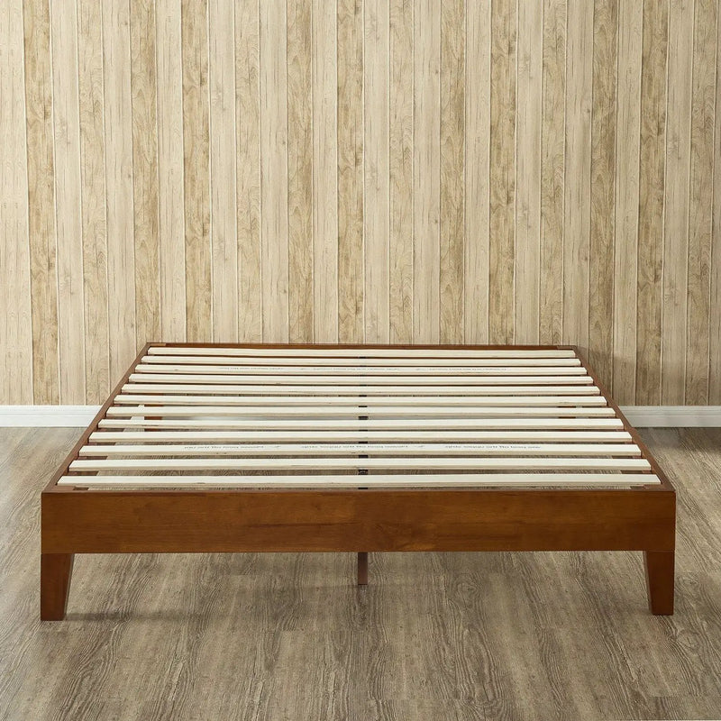 Twin size Low Profile Wooden Platform Bed Frame in Cherry Finish by HomePacific